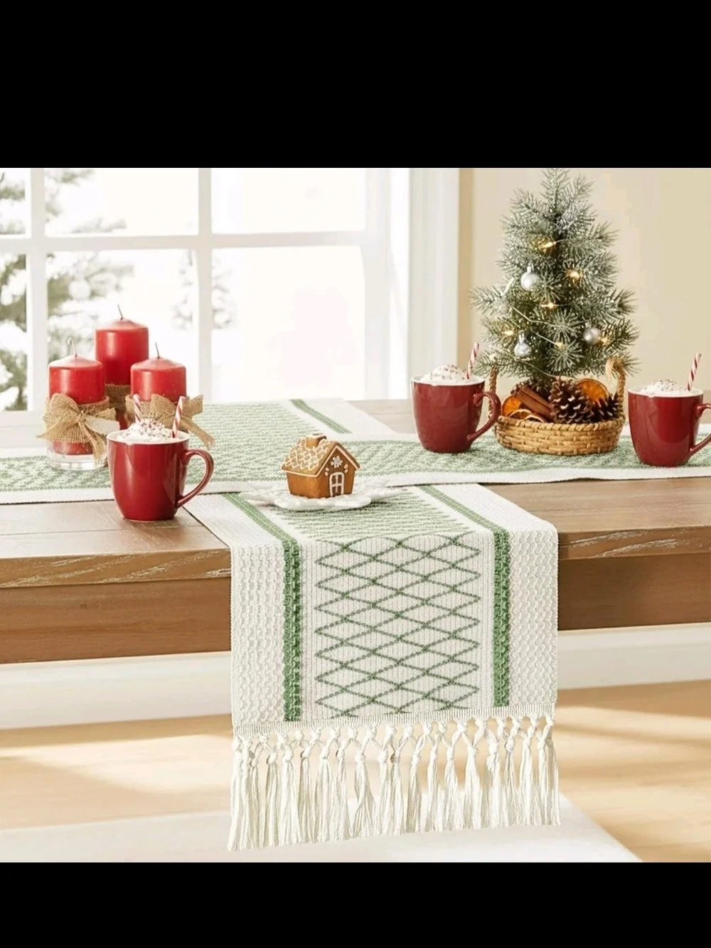 Cream and Green Woven Vanity Tray Runner